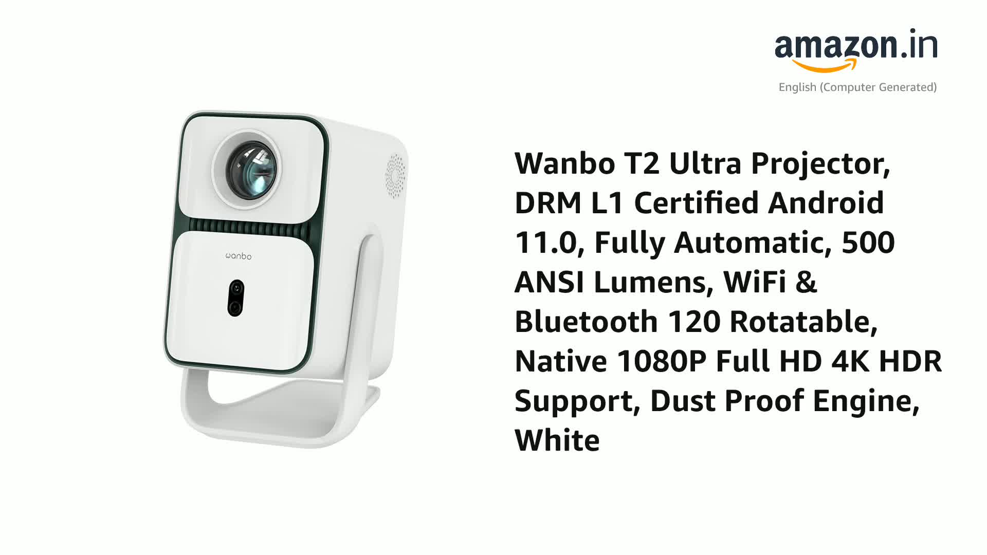 プロジェクター wanbo T2 ultra Wanbo T2 Ultra Projector, DRM L1 Certified Netflix, Android 11.0